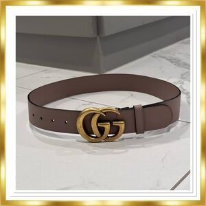 Gucci Porcelain Rose Calfskin Leather Logo Double G Belt (80x32)